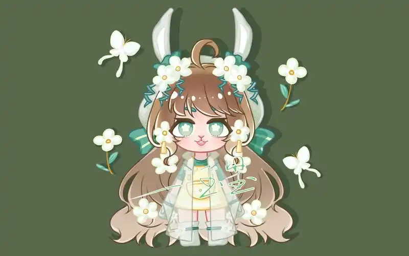 【粉福绘画过程】q版全身·绿色调的可爱兔兔