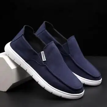 布鞋韩版潮流百搭休闲鞋青少年懒人布鞋子男士轻便小伙豆豆男鞋蓝色39