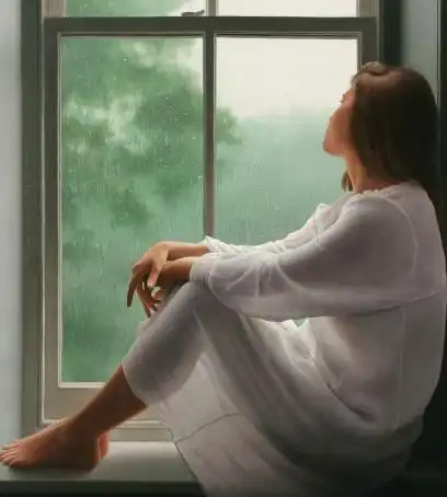 夜晚独自一人坐在窗前图片,一个人孤独坐在夜晚的窗前图片