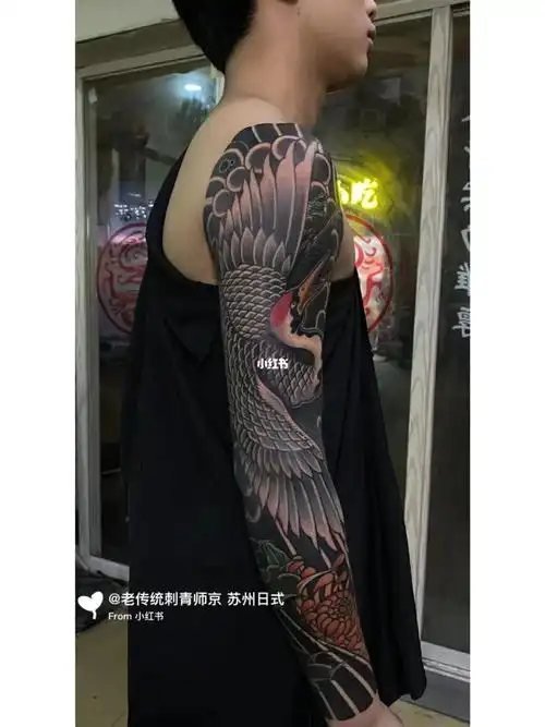 日式老传统花臂仙鹤 苏州老传统纹身