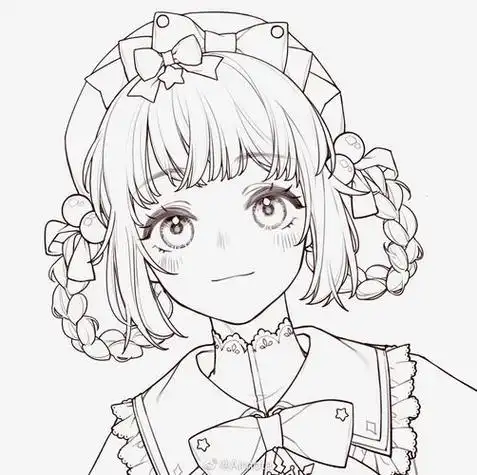 线稿铅笔稿手绘二次元动漫美少女漫画小清新彩铅橡皮章胶带画黑白绘画