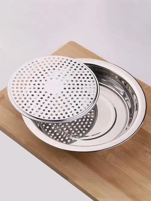 不锈钢盘子加厚饺子双层沥水水饺托盘圆盘多用盘