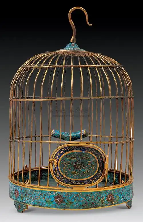 7883 清代铜鎏金掐丝珐琅鸟笼 (一件)