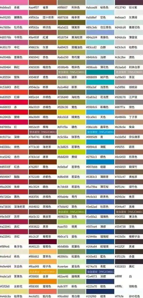 版权归属原作者,本文仅作学习分享100种中国传统配色以及色卡和名称