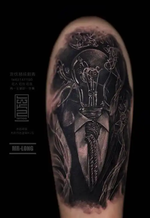 龙纹刻战刺青文化纹身图片_手臂欧美写实纹身图案