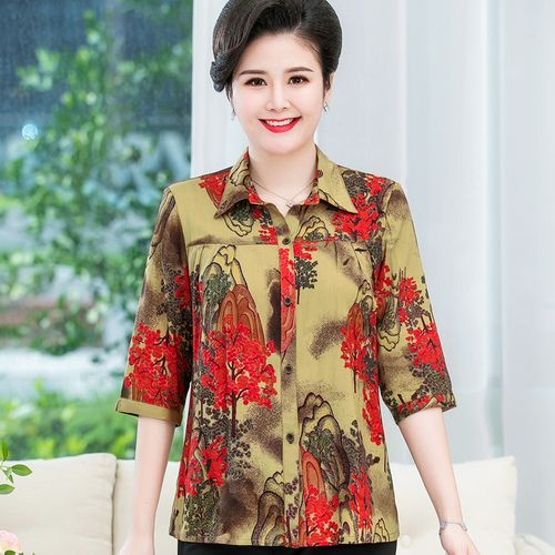 中老年200斤妈妈夏装棉绸衬衫女特体大50岁奶奶中老年女装
