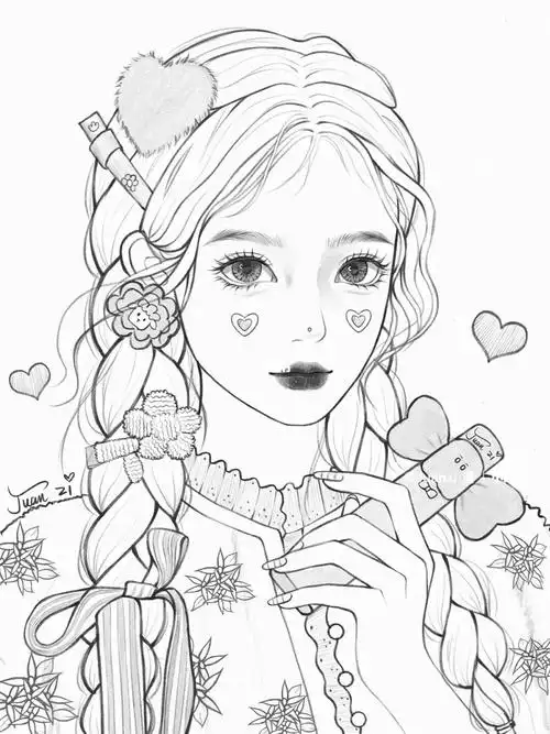 线稿练习05麻花辫女孩