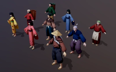 卡通 日本 战国时期 古代 村民 农民 农夫 村妇 村夫 村长 工人 路人