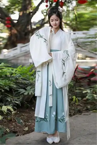 汉服女古装中国风广袖古风儒雅仙女齐腰襦裙杜若魏晋风学生套装服