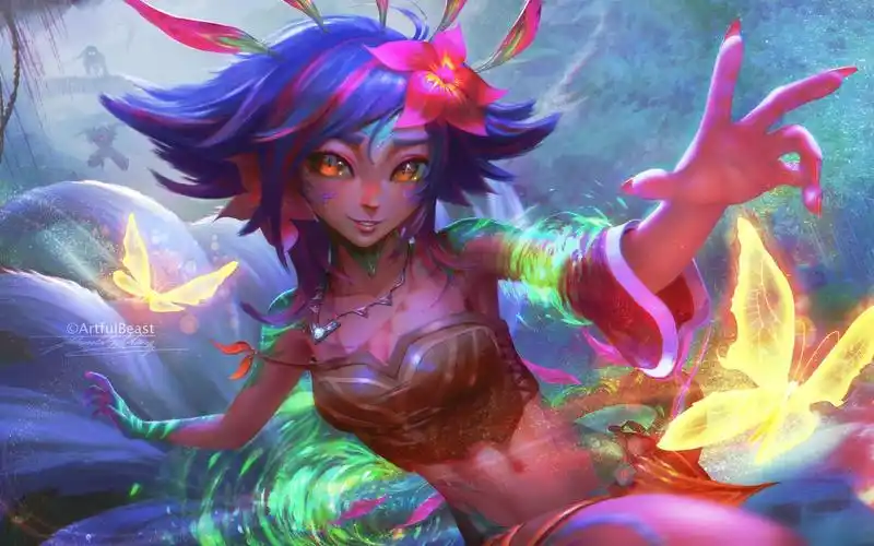 英雄联盟妮蔻治愈高能预警万花通灵妮蔻一旦你爱上了妮蔻你就会成为她