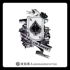 黑桃a纹身贴防水男女持久花臂 个性创意大图黑白复古扑克牌纹身贴