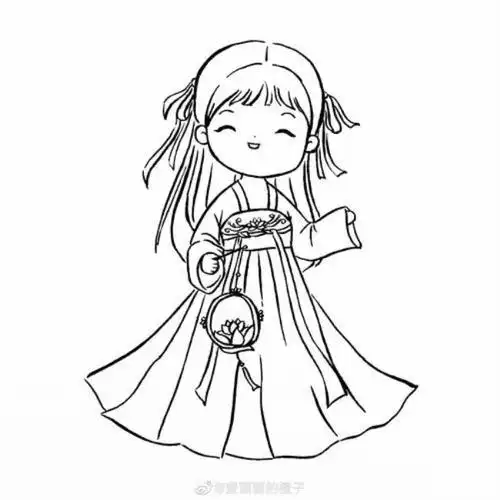 怎样画汉服女孩简笔画