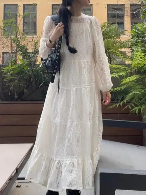fletta白色蕾丝长裙