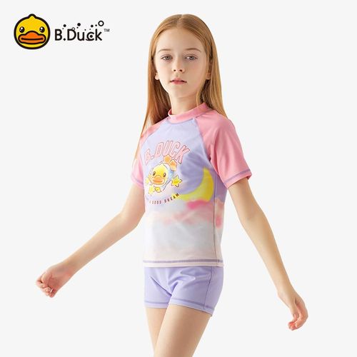 duck小黄鸭儿童分体泳衣夏季女童平角裤泳装新款女孩可爱游泳衣