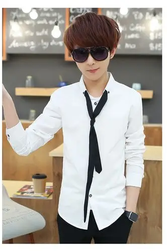 春秋男士搭配礼服白衬衫 领带款长袖婚礼韩