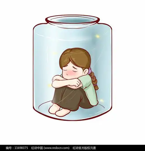 关爱儿童玻璃瓶中蜷缩的女孩-素材