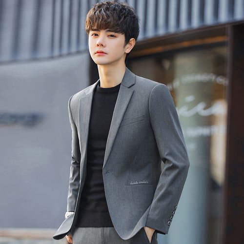 男士西装套装韩版潮流刺绣小西服外套薄款修身上衣商务休闲痞帅气