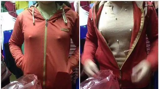 天气太冷红衣美女胸前「两点凸凸」性感到不敢直视!