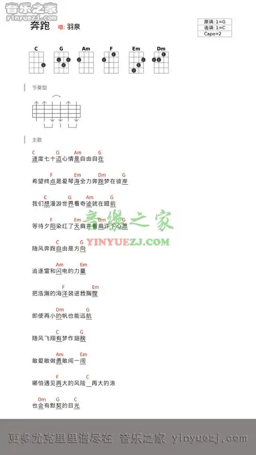 羽泉《奔跑》尤克里里谱