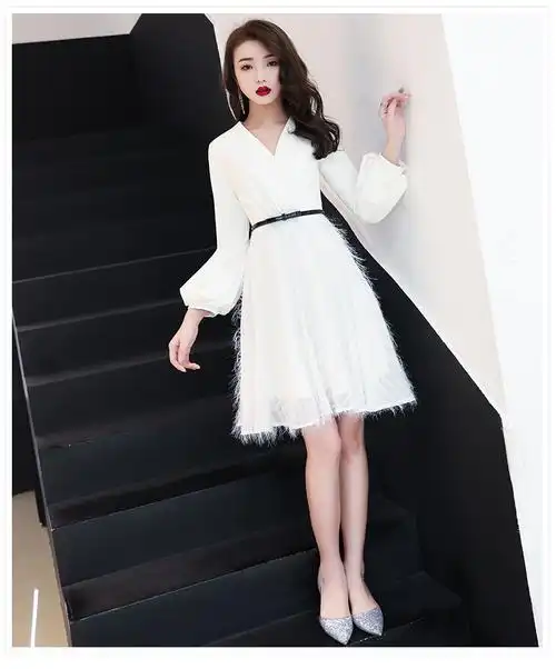 1成人礼女礼服晚裙2021新款设计感众气质宴会小个子白色连衣裙平时可