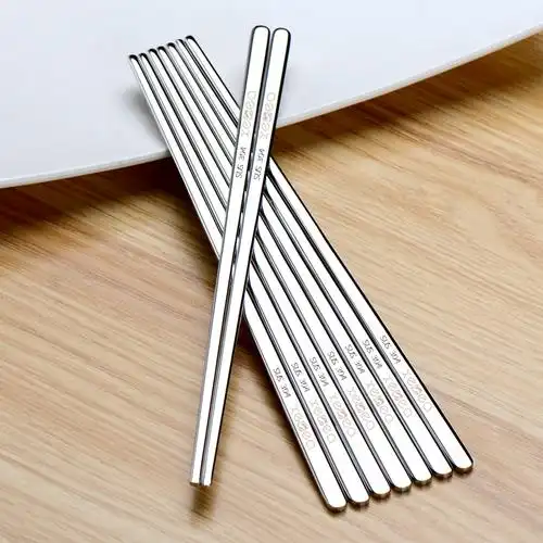 家用_喜诗 304不锈钢韩式实心扁筷韩国加厚家用简约方形筷子酒店餐具