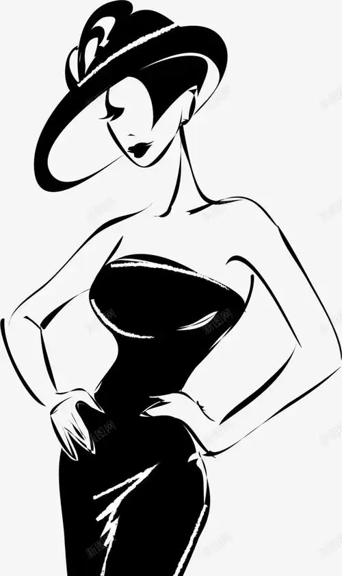 com 性感女郎 手绘女郎 时尚女郎 美丽女郎 黑色帽子 黑色衣服