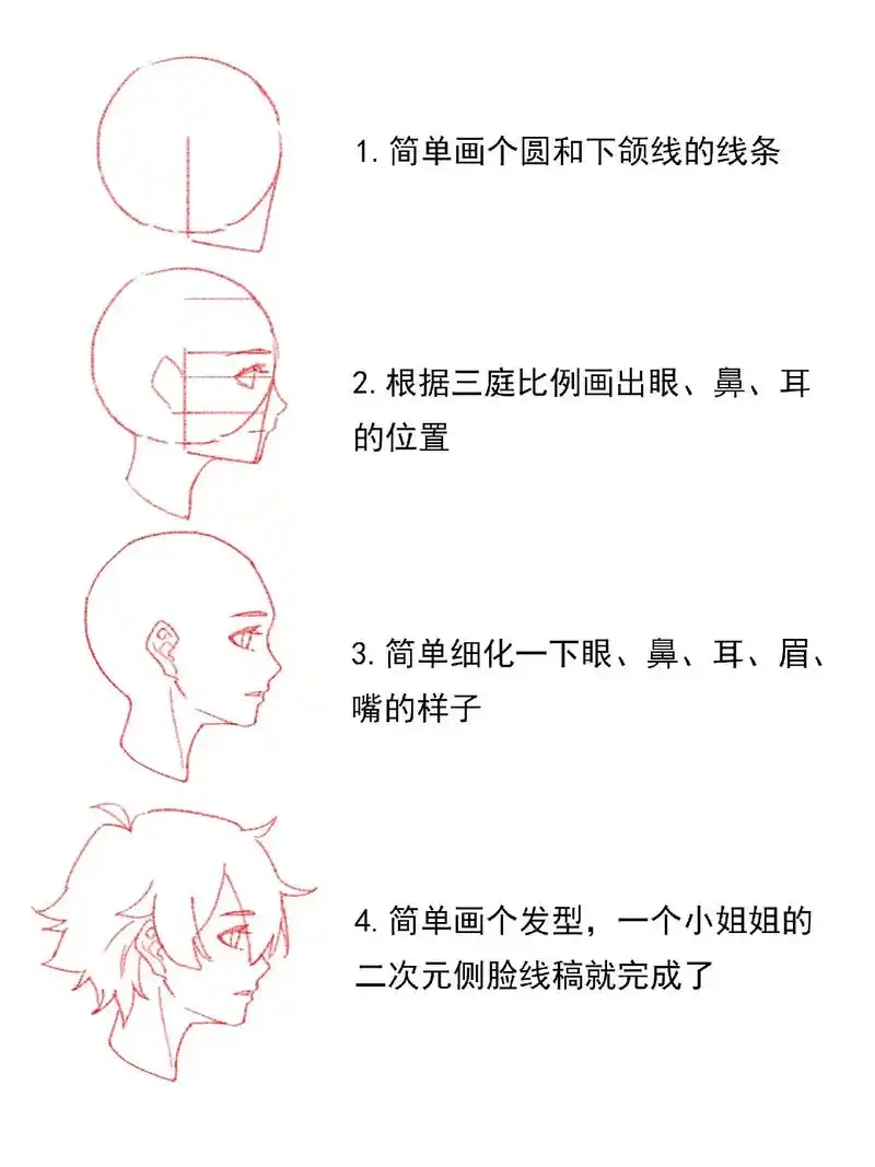 四张图教你画一个二次元小姐姐侧脸,从0到1学画画#procr - 抖音