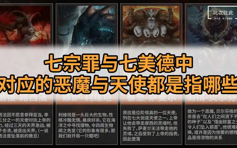 七宗罪与七美德中对应的恶魔与天使都是指哪些