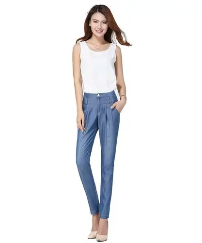 天丝牛仔裤女薄夏春季九分裤哈伦裤修身显瘦高腰冰丝女裤超薄款