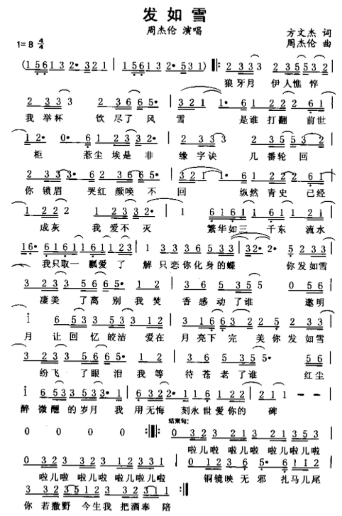 周杰伦《发如雪》音乐简谱-明明简谱网