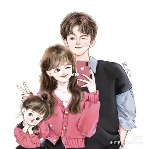 一家三口亲子手绘头像