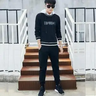 年轻人运动服装90后潮男学生中厚休闲卫衣服和裤子两件一整全套装