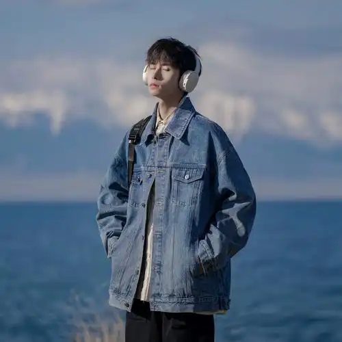 潮牌男生宽松痞帅复古日系工装夹克港仔文艺男黑色牛仔外套男秋季