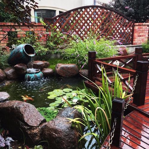 庭院鱼池设计施工天然石头盆景假山植物客厅室外假山阳台水景流水