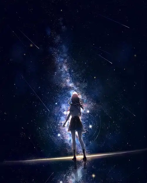 晚上星空少女背影许愿全面屏手机壁纸
