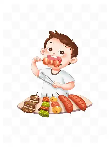 夏季吃烧烤人物夜宵美食 i>街 /i>烤肉烤串食物场景