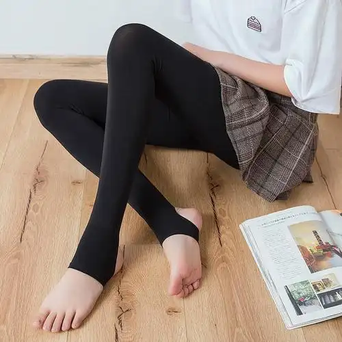 春秋季薄款打底裤女外穿黑色显瘦踩脚裤袜秋款中厚大码打底袜胖