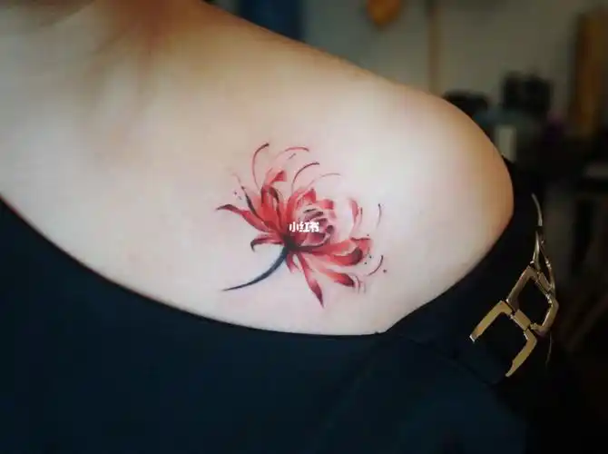 佛山纹身工作室推荐彼岸花纹身彩色锁骨纹身_纹身_彼岸花_佛山攻略