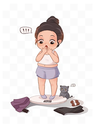 减肥健身胖女孩人物形象称体重震惊