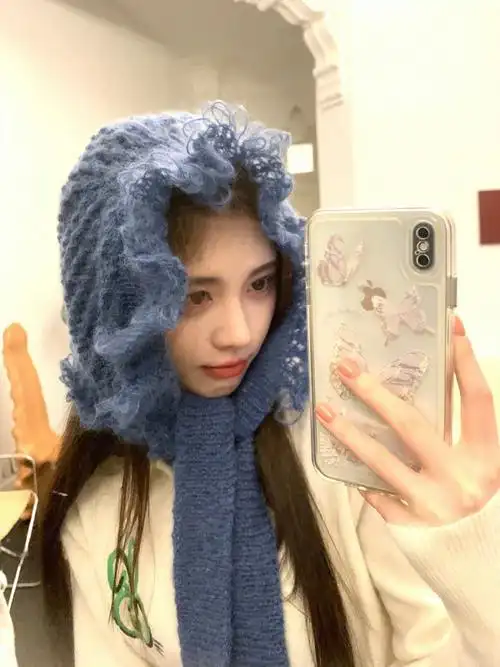 鞠婧祎蓝色毛线帽##鞠婧祎wink自拍