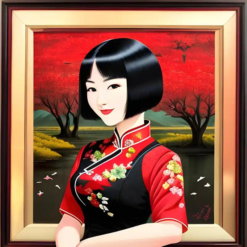 一组古风旗袍美女,站在美丽的壁画前面(一)