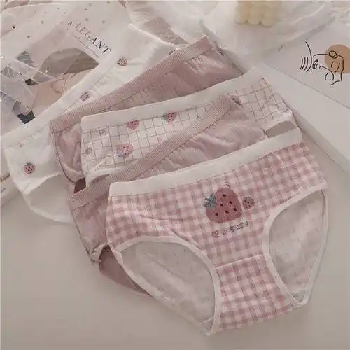 初中生内衣女三角裤可爱校园学生风女生裤头女生棉质内裤女草莓中腰大