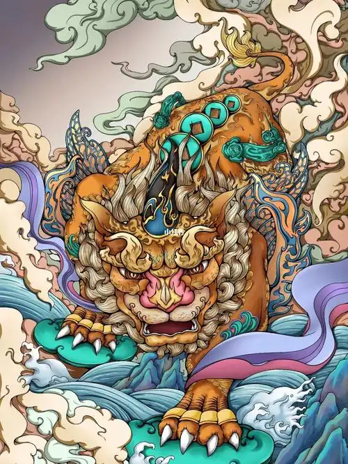 画了一张国潮貔貅,希望看到这只貔貅的朋友以及我本人都能发大财