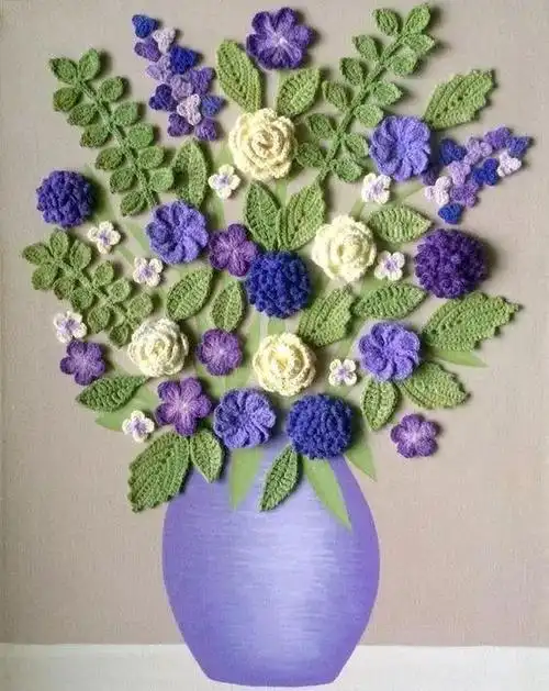 黄色的毛线简单的怎么画(18款毛线花朵装饰画)(28)