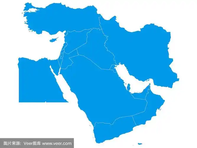 中东的蓝色政治地图-有国家边界
