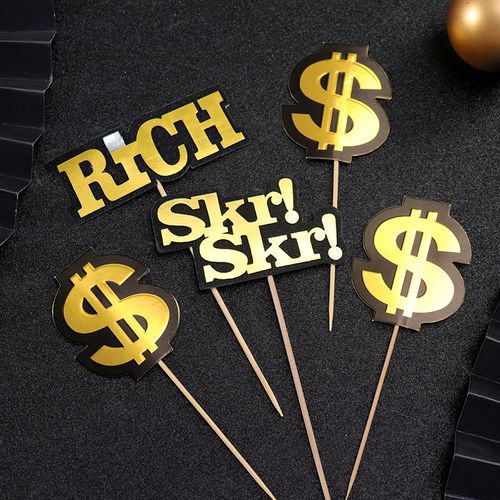 私房蛋糕烘焙装饰恭喜发财rich美元符号dollar kirswu skr插牌