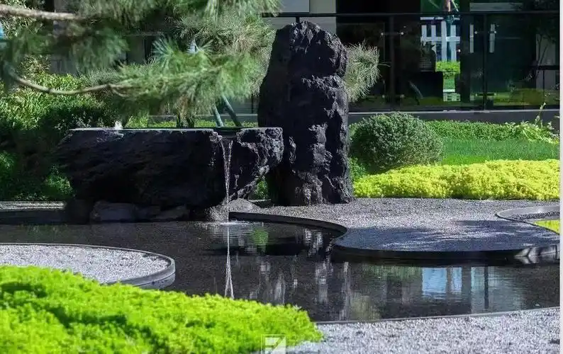 黑山石水钵  #黑山石加工  #水景组合  #庭院景观