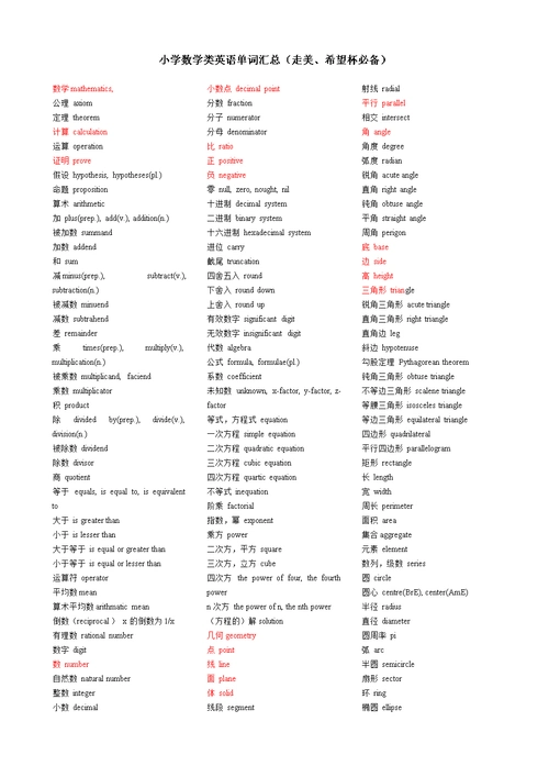 小学数学类英语单词汇总(走美,希望杯必备).doc
