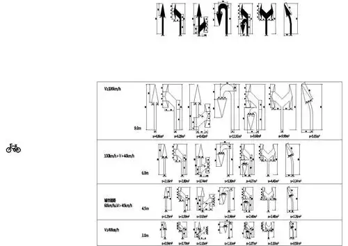 道路交通标线之导向箭头大样及面积cad图纸