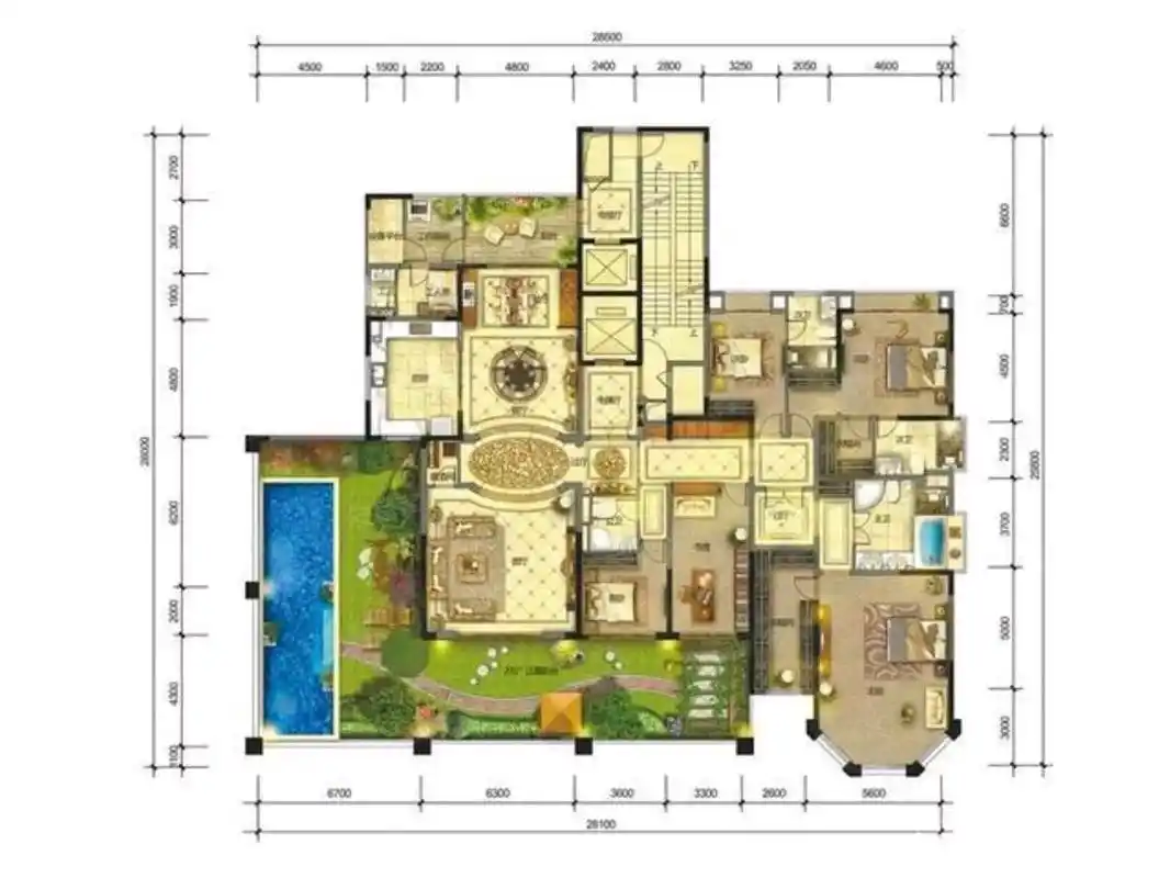 370平方带泳池的大平层户型